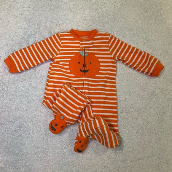 Orange Striped Pumpkin Kids One Piece - Picture 1 of 5